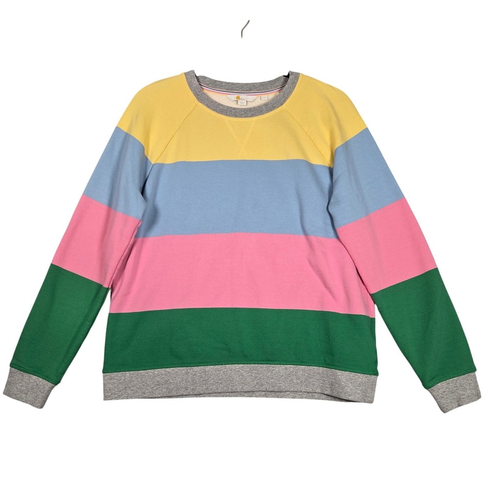 Boden Striped Classic Crewneck Raglan Sweatshirt Women Medium Yellow Pink Green